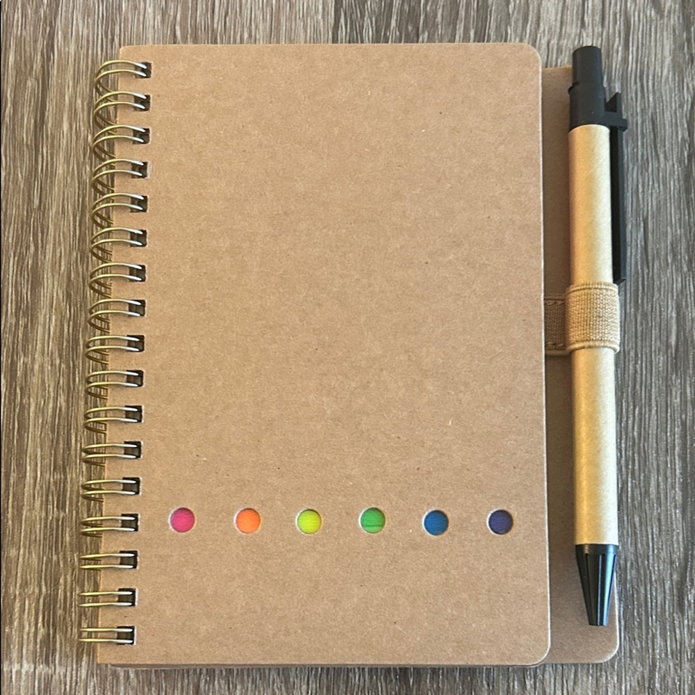 Kraft Spiral Notebook with Rainbow Accent and Pen (Tan)